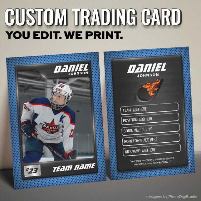 Cartão De Contato Custom Hockey Trading Card, Blue Graphite Player (Custom Hockey Trading Card, Blue Graphite Player Card)