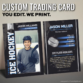 Cartão De Contato Custom Hockey Trading Card, Blue Power Player