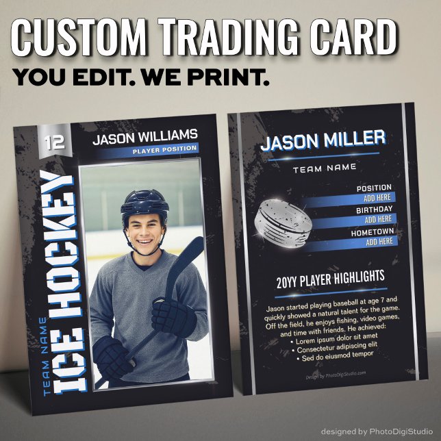 Cartão De Contato Custom Hockey Trading Card, Blue Power Player (Custom Hockey Trading Card, Blue Power Player Card)