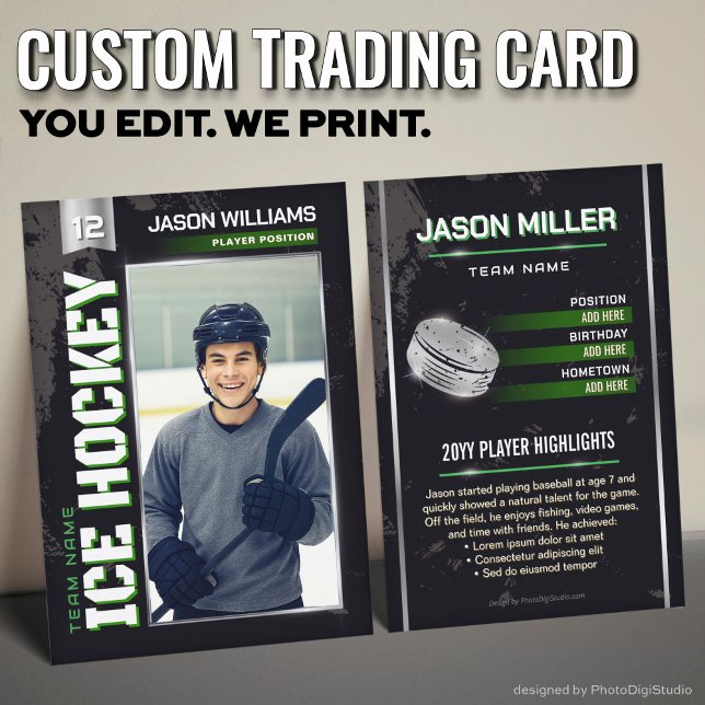 Cartão De Contato Custom Hockey Trading Card, Green Power Player (Custom Hockey Trading Card, Green Power Player Card)