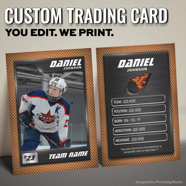 Cartão De Contato Custom Hockey Trading Card, Orange Graphite Player (Custom Hockey Trading Card, Orange Graphite Player Card)