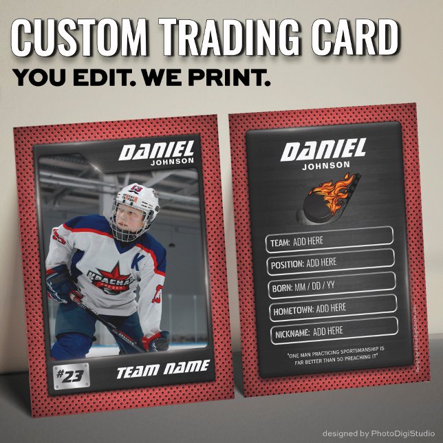 Cartão De Contato Custom Hockey Trading Card, Red Graphite Player (Custom Hockey Trading Card, Red Graphite Player Card)