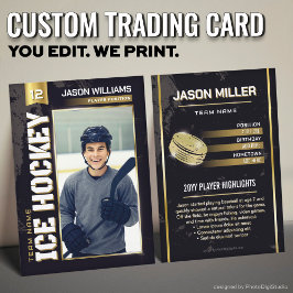 Cartão De Contato Custom Ice Hockey Trading Card, Gold Power Player