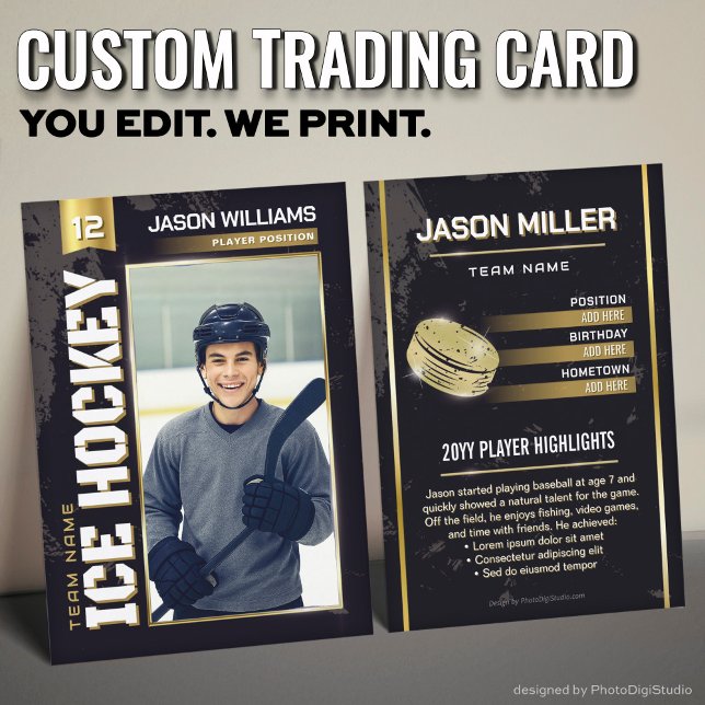 Cartão De Contato Custom Ice Hockey Trading Card, Gold Power Player (Custom Hockey Trading Card, Gold Power Player Card)