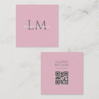 Cartão De Contato Custom Monogram QR Calling Card Pink Peach Taupe