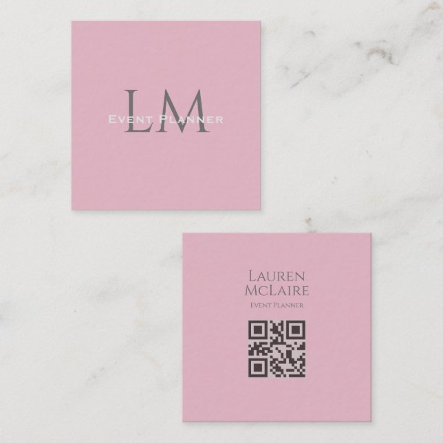 Cartão De Contato Custom Monogram QR Calling Card Pink Taupe (Frente/Verso)