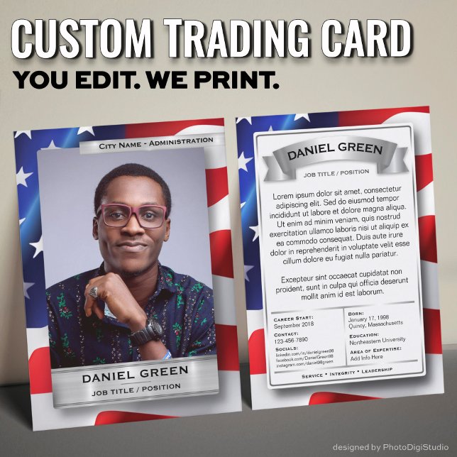 Cartão De Contato Custom Public Service Trading Card, American Flag  (Custom Public Service Trading Card, American Flag Card)