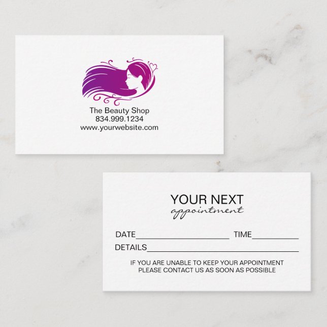 Cartão De Contato Custom Salon Appointment Card Template (Frente/Verso)