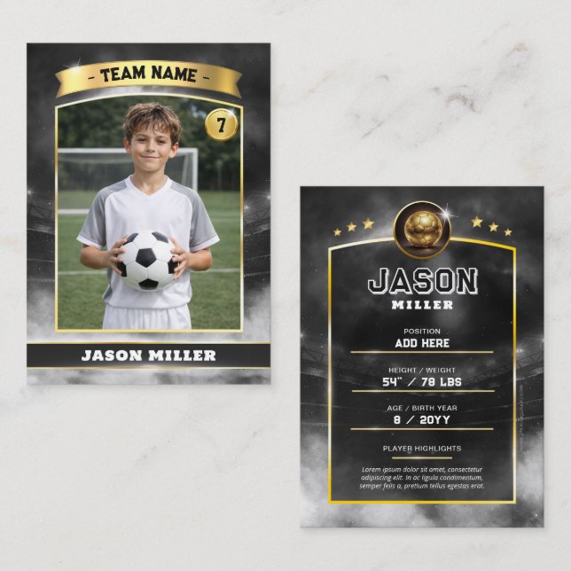 Cartão De Contato Custom Soccer Trading Card, Black Gold Stadium  (Frente/Verso)