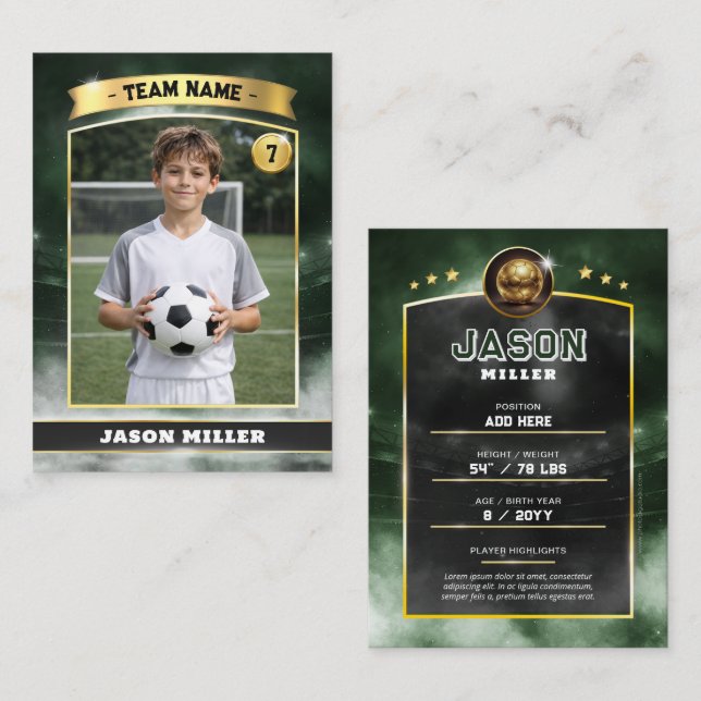 Cartão De Contato Custom Soccer Trading Card, Green Gold Stadium  (Frente/Verso)