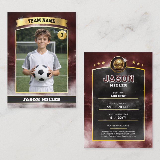 Cartão De Contato Custom Soccer Trading Card, Red Gold Stadium  (Frente/Verso)