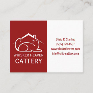 Cartão De Contato Customizable Red Minimalist Cattery Business Card