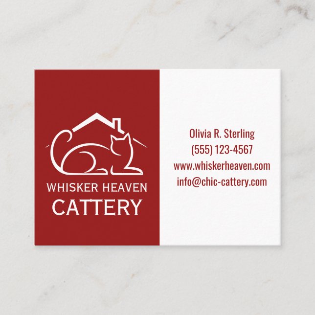 Cartão De Contato Customizable Red Minimalist Cattery Business Card  (Frente)