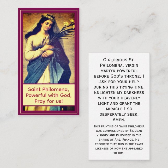 Cartão De Contato Customizable St. Philomena Prayer Card (Frente/Verso)