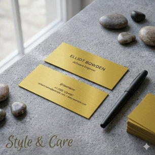 Cartão De Contato Design Simples e Elegante Personalizado em Dourado