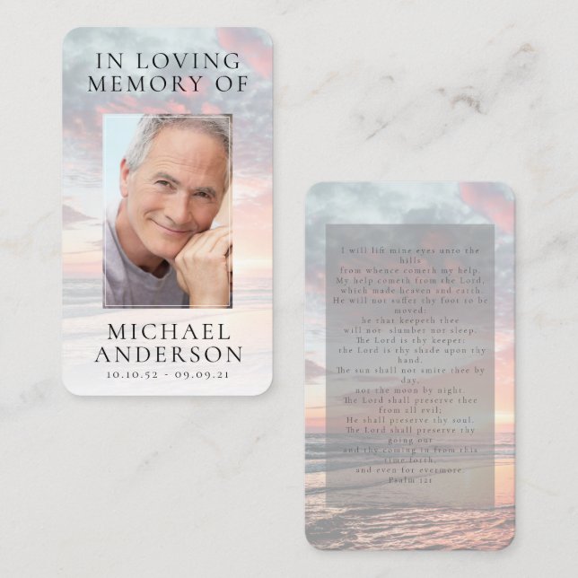 Cartão De Contato Em Loving Memory Sunset Memorial Prayer Card (Frente/Verso)