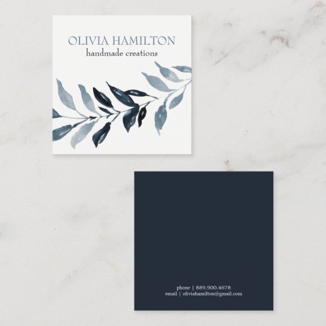 Cartão De Contato Folhagem Azul Linda e Suave  (Frente/Verso)