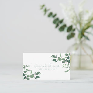 Cartão De Contato Folhas de Eucalipto Verde Água Elegante