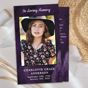 Cartão De Contato Foto Funeral Memorial Prayer Card Purple Sympathy