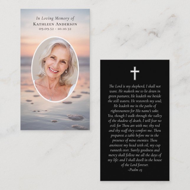 Cartão De Contato Foto: Sunset Ocean Memorial Prayer Card (Frente/Verso)