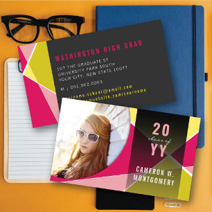 Cartão De Contato Fuchsia Linhas Geométricas Elegantes Foto Graduado