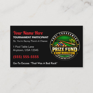 Cartão De Contato Funny Pool Tournament Prize Fund Contributor Gag