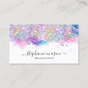 Cartão De Contato Girly Watercolor Holographic Glitter Artist