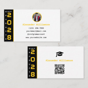 Cartão De Contato Graduação Código QR Amarelo Preto Moderno Graduaçã