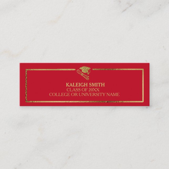 Cartão De Contato Graduação Dourada Vermelha Personalizada Inserir C (Frente)