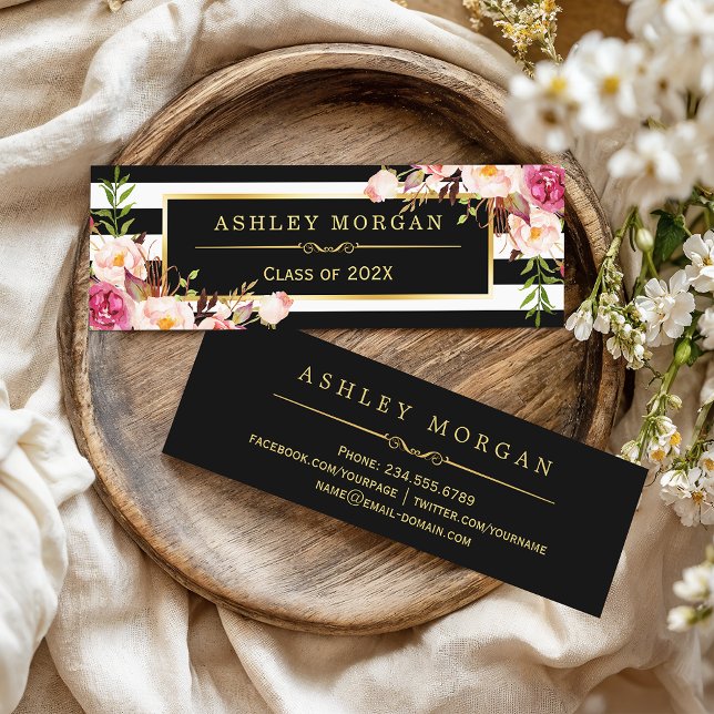 Cartão De Contato Graduação Inserir Placa Floral Preto - Banhas Bran (Criador carregado)