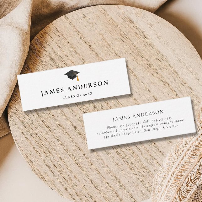 Cartão De Contato Graduation Name Card Classic Black and White  (Criador carregado)
