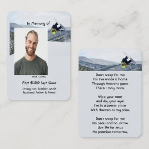Cartão De Contato Lembrança Memorial Cristã de Snowboarding Inverno