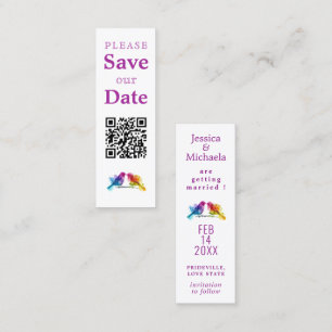 Cartão De Contato LGBTQ+ com código QR Rainbow Lovebirds