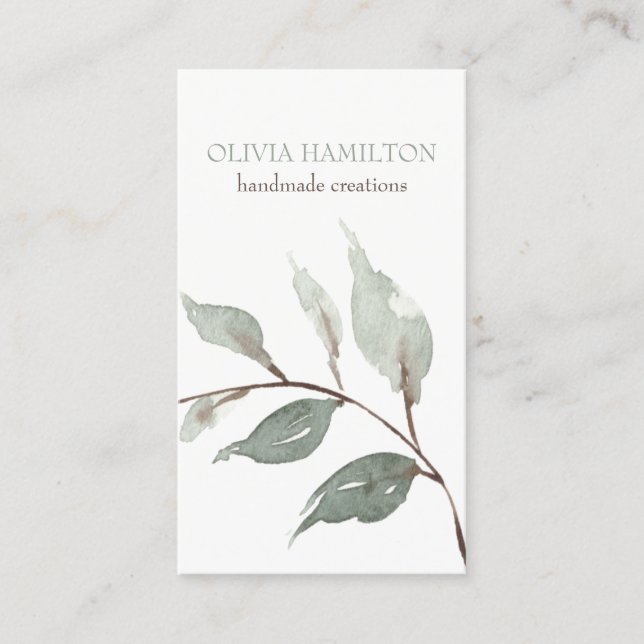 Cartão De Contato Linda Folhagem Verde de Sage em Água Molhada (Frente)