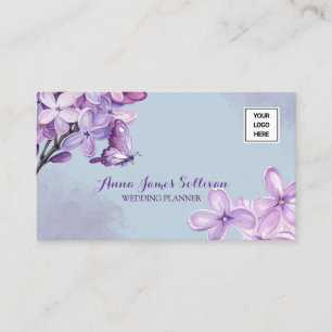 Cartão De Contato Logotipo de planejador de casamento aquarela roxa