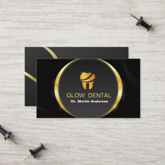 Cartão De Contato Logotipo Dourado Dente Clínico Dental Profissional