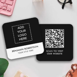 Cartão De Contato Logotipo Personalizado Branco Preto Código QR Simp