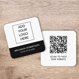 Cartão De Contato Logotipo Personalizado Branco Preto Código QR Simp