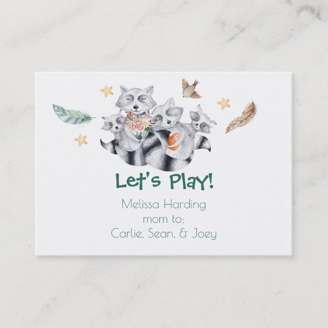 Cartão De Contato Mamã da família do guaxinim da aguarela chamada (Frente)