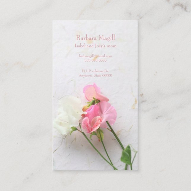 Cartão De Contato Mamã do rosa e a branca das ervilhas doces (Frente)