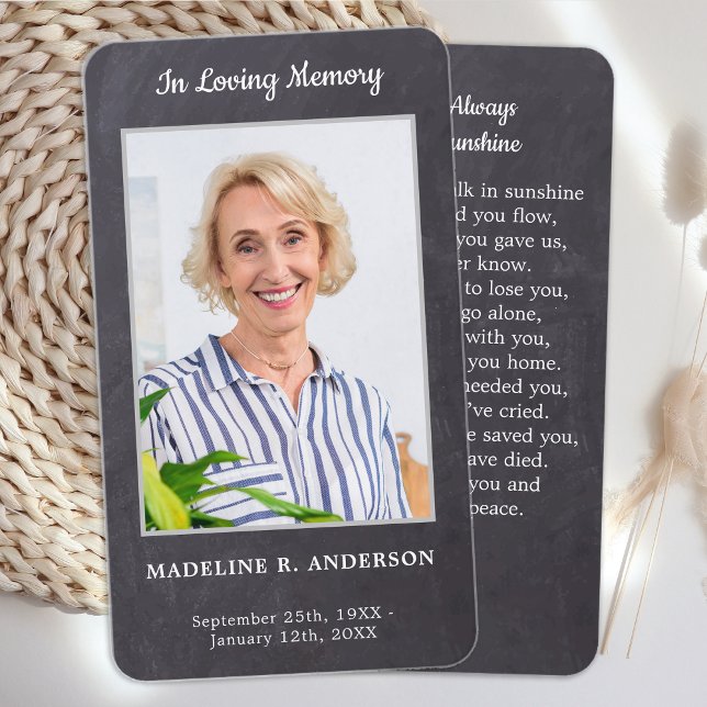 Cartão De Contato Memorial Funeral Prayer Card Chalkboard Foto 25 (Criador carregado)