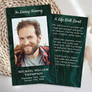Cartão De Contato Memorial Funeral Prayer Card Foto Emerald Green