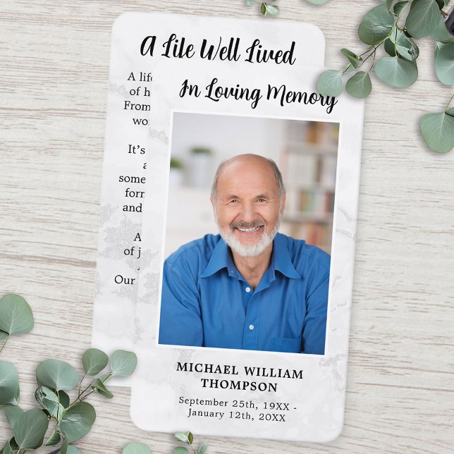 Cartão De Contato Memorial Funeral Prayer Card Foto Simples Marble (Criador carregado)