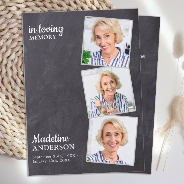 Cartão De Contato Memorial Funeral Prayer Card Rustic 3 Photo Slate (Criador carregado)