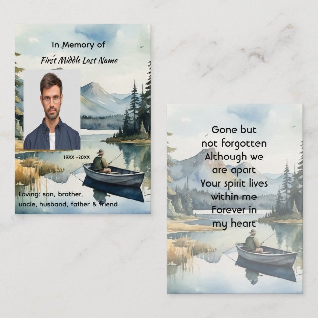 Cartão De Contato Memorial Keepsake Fishing Lake in Boat (Frente/Verso)