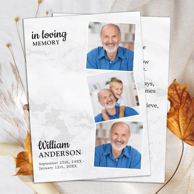 Cartão De Contato Memorial Moderno 3 Fotografia Funeral Prayer Card  (Criador carregado)