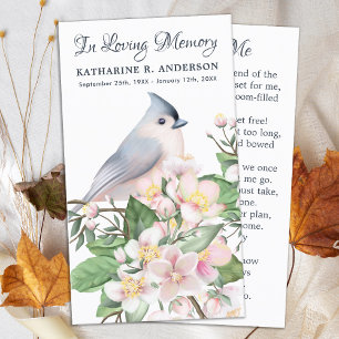 Cartão De Contato Memorial Poem Bird Flowers Funeral Prayer Card