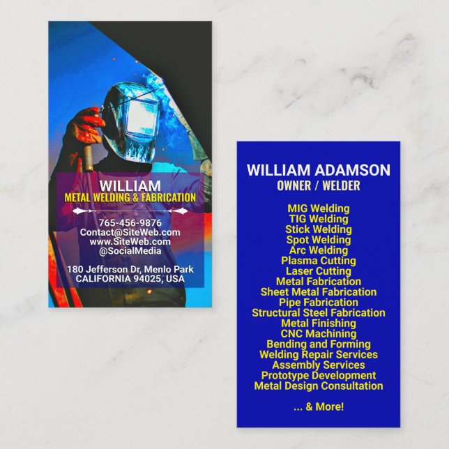 Cartão De Contato Metal Fabrication & Welding Services | Contractor (Frente/Verso)