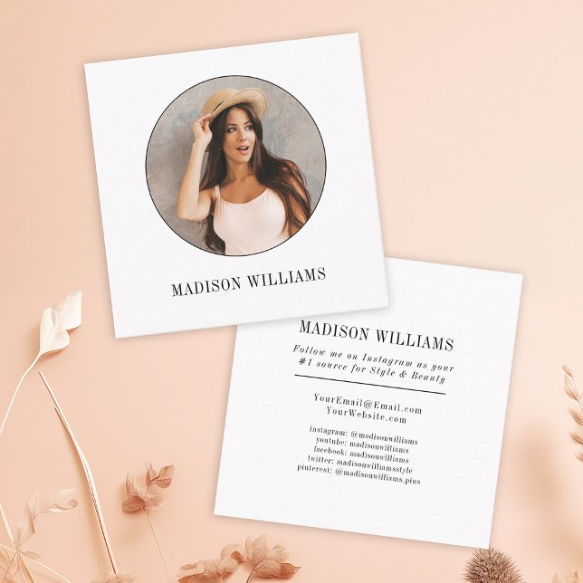 Cartão De Contato Mídia Social de Fotografia Mínima Simples e Modern (Criador carregado)