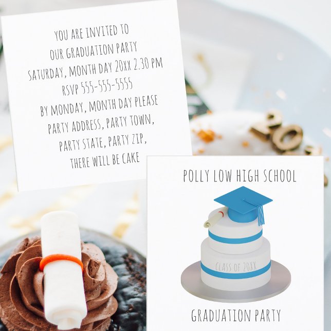 Cartão De Contato Miniconvites para Festa de formatura de Segundo gr (Always should be cake at Graduation Parties. Add the details of yours to these mini invites)